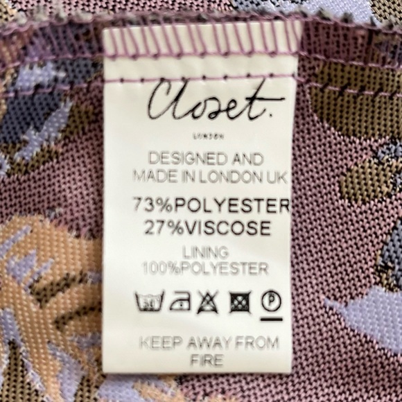 Closet London Cream Purple and Pink Floral Full Skirted Dress 4 - Picture 11 of 11